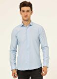Süvari Slim Fit Klasik Yaka Düz Mavi - Buz Erkek Gömlek GM1007100482