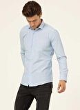 Süvari Slim Fit Klasik Yaka Düz Mavi - Buz Erkek Gömlek GM1007100482