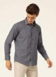 Süvari Slim Fit Klasik Yaka Düz Lacivert Erkek Gömlek GM1007100483