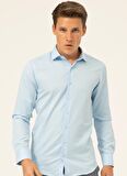 Süvari Slim Fit Klasik Yaka Armürlü Mavi Erkek Gömlek GM2024700335