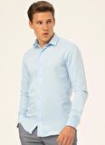 Süvari Slim Fit Klasik Yaka Armürlü Mavi Erkek Gömlek GM2024700335