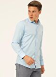Süvari Slim Fit Klasik Yaka Armürlü Mavi Erkek Gömlek GM2024700335