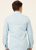 Süvari Slim Fit Klasik Yaka Armürlü Mavi Erkek Gömlek GM2024700335