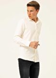 Süvari Slim Fit Klasik Yaka Armürlü Bej Erkek Gömlek GM2024700346