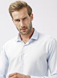 Süvari Slim Fit Klasik Yaka Armürlü Mavi - Buz Erkek Gömlek GM2024700349