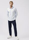 Süvari Slim Fit Klasik Yaka Armürlü Mavi - Buz Erkek Gömlek GM2024700349