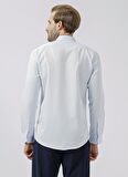 Süvari Slim Fit Klasik Yaka Armürlü Mavi - Buz Erkek Gömlek GM2024700349