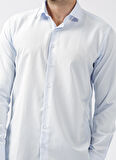 Süvari Slim Fit Klasik Yaka Armürlü Mavi - Buz Erkek Gömlek GM2024700349