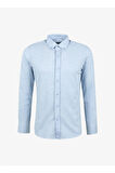 Slim Fit Düğmeli Yaka Armürlü Gökmavi Erkek Gömlek Gm2025500402