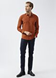 Süvari Slim Fit Piklapel Yaka Armürlü Kiremit Erkek Gömlek GM2024700353