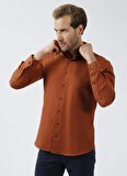 Süvari Slim Fit Piklapel Yaka Armürlü Kiremit Erkek Gömlek GM2024700353