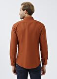 Süvari Slim Fit Piklapel Yaka Armürlü Kiremit Erkek Gömlek GM2024700353