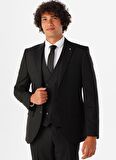Süvari Sivri Yaka Slim Fit Siyah Erkek Takım Elbise Tk1001100114