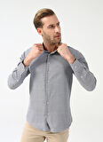 Süvari Slim Fit Klasik Yaka Armürlü Lacivert Erkek Gömlek GM2024700377
