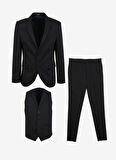 Süvari Lacivert Erkek Mono Yaka Slim Fit Armürlü Takım Elbise