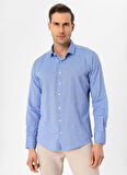 Süvari Slim Fit Klasik Yaka Baskılı Saks Erkek Gömlek GM2025500416