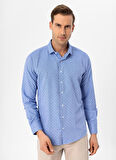 Süvari Slim Fit Klasik Yaka Baskılı Saks Erkek Gömlek GM2025500416