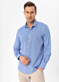 Süvari Slim Fit Klasik Yaka Baskılı Saks Erkek Gömlek GM2025500416