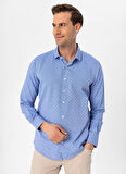 Süvari Slim Fit Klasik Yaka Baskılı Saks Erkek Gömlek GM2025500416