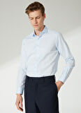 Süvari Slim Fit Klasik Yaka Armürlü Mavi - Buz Erkek Gömlek Gm2024700397