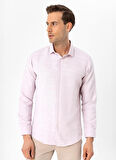 Süvari Slim Fit Klasik Yaka Armürlü Pembe Erkek Gömlek GM2024700402