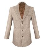 Süvari Slim Fit Sivri Yaka Bej Kaban