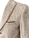 Süvari Slim Fit Sivri Yaka Bej Kaban
