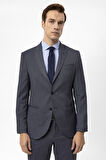 Lacivert Slim Fit Armürlü Sivri Yaka 6 Drop Klasik Takım Elbise