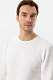 Beyaz Slim Armürlü Bisiklet Yaka Sweatshirt