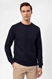 O Yaka Slim Kalıp Armürlü Sweatshirt