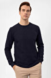 O Yaka Slim Kalıp Armürlü Sweatshirt