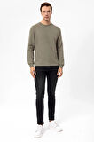 O Yaka Slim Kalıp Armürlü Sweatshirt