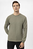 Haki Slim Fit Armürlü Bisiklet Yaka Sweatshirt