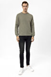 Haki Slim Fit Armürlü Bisiklet Yaka Sweatshirt