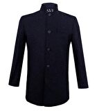 Süvari Rahat Kalıp Armürlü Yünlü Lacivert Hakim Yaka Erkek Kaban