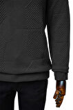 Süvari Bol Kesim O Yaka Kapitone Etnik Desenli Siyah Sweatshirt