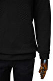 Süvari Bol Kesim O Yaka Kapitone Etnik Desenli Siyah Sweatshirt