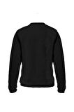Süvari Bol Kesim O Yaka Kapitone Etnik Desenli Siyah Sweatshirt