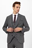 Süvari Slimfit Armürlü Yelekli Takım Elbise
