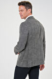 Siyah Regular Fit Desenli Mono Yaka 4 Drop Ceket
