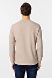 Ekru Slim Fit Armürlü Bisiklet Yaka Sweatshirt