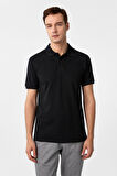 Siyah Slim Fit Armürlü Polo Yaka Tişört