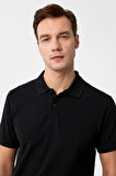 Siyah Slim Fit Armürlü Polo Yaka Tişört