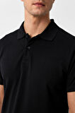 Siyah Slim Fit Armürlü Polo Yaka Tişört