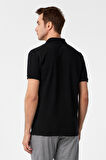 Siyah Slim Fit Armürlü Polo Yaka Tişört
