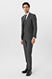 Siyah Slim Fit Desenli Mono Yaka 6 Drop Yelekli Klasik Takım Elbise
