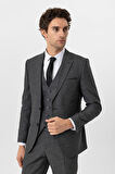Siyah Slim Fit Desenli Mono Yaka 6 Drop Yelekli Klasik Takım Elbise