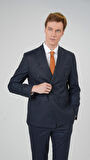 Lacivert Slim Fit Desenli Sivri Yaka 6 Drop Klasik Takım Elbise