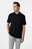 Siyah Regular Armürlü Polo Yaka Tişört