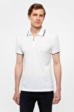 Beyaz Slim Fitilli Polo Yaka Tişört